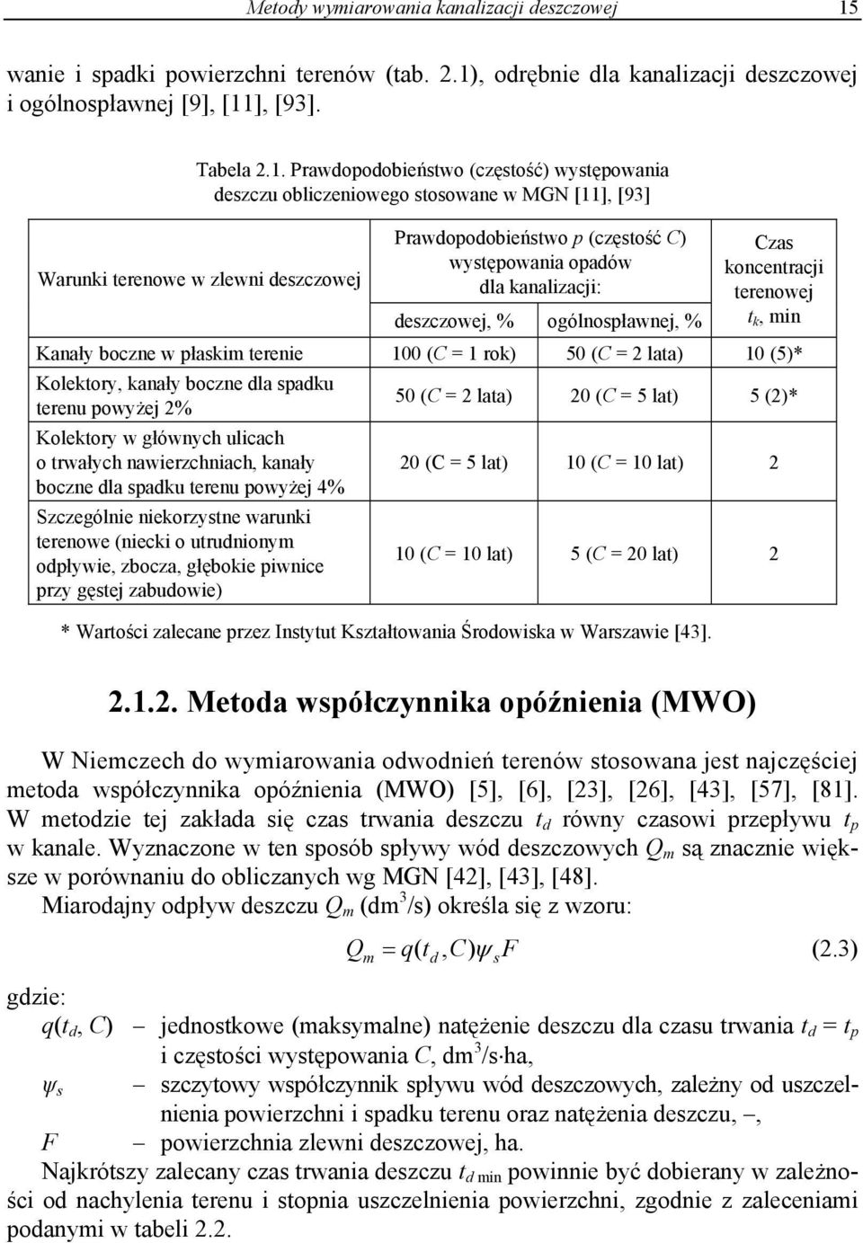 , odrębnie dla kanalizacji deszczowej i ogólnospławnej [9], [11