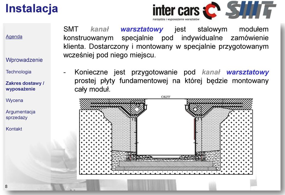 Dostarczony i montowany w specjalnie przygotowanym wcześniej pod niego miejscu.