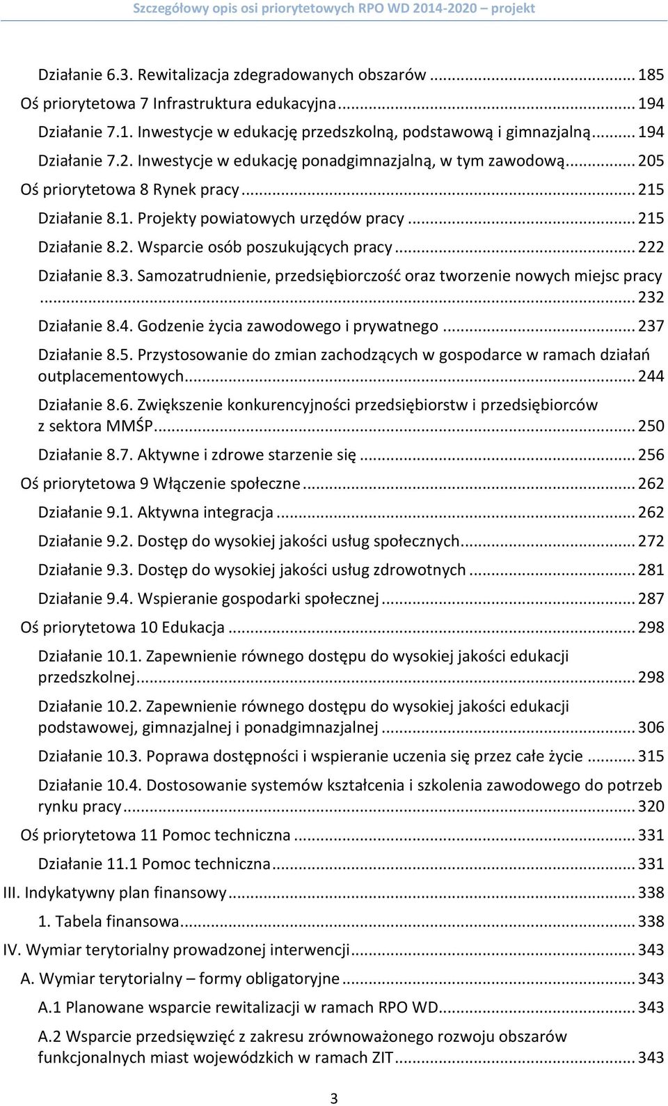 .. 222 Działanie 8.3. Samozatrudnienie, przedsiębiorczość oraz tworzenie nowych miejsc pracy... 232 Działanie 8.4. Godzenie życia zawodowego i prywatnego... 237 Działanie 8.5.