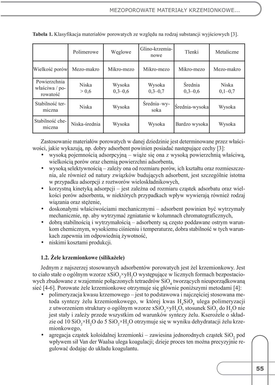 0,7 Średnia 0,3 0,6 Niska 0,1 0,7 Niska Wysoka Stabilność termiczna Średnia wysoka Średnia-wysoka Wysoka Stabilność chemiczna Niska-średnia Wysoka Wysoka Bardzo wysoka Wysoka Zastosowanie materiałów