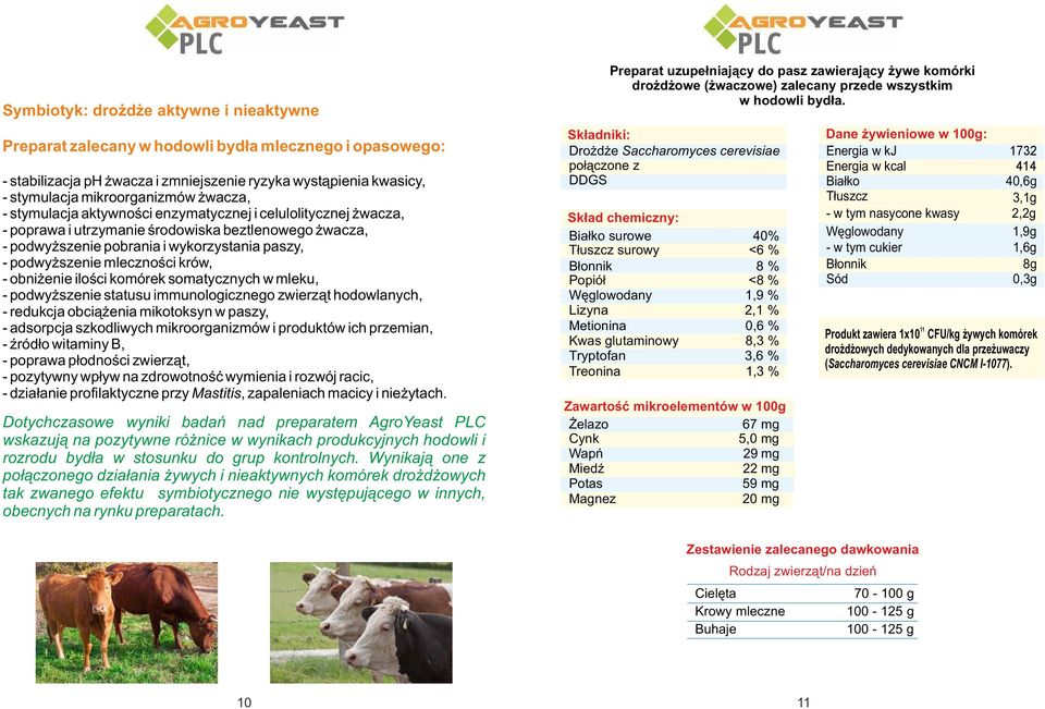 w mleku, - poprawa płodności zwierząt, - pozytywny wpływ na zdrowotność wymienia i rozwój racic, - działanie profilaktyczne przy Mastitis, zapaleniach macicy i nieżytach.