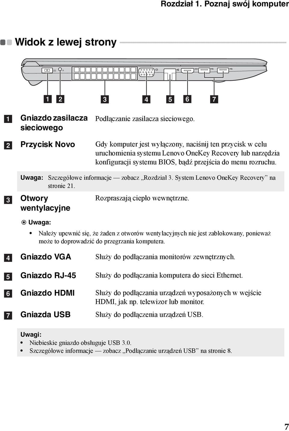 e f g a b Gniazdo zasilacza sieciowego Przycisk Novo Podłączanie zasilacza sieciowego.