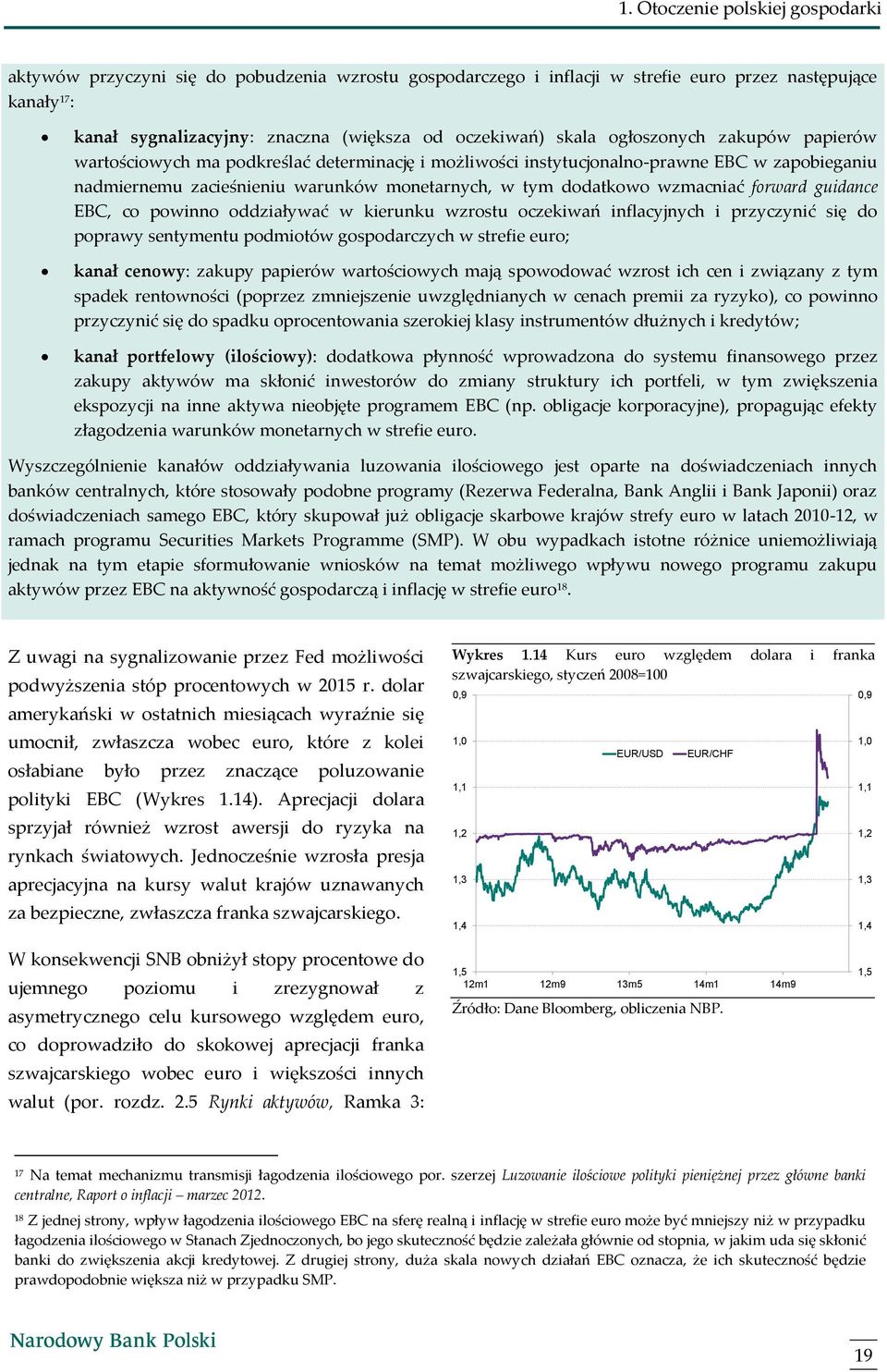 wzmacniać forward guidance EBC, co powinno oddziaływać w kierunku wzrostu oczekiwań inflacyjnych i przyczynić się do poprawy sentymentu podmiotów gospodarczych w strefie euro; kanał cenowy: zakupy