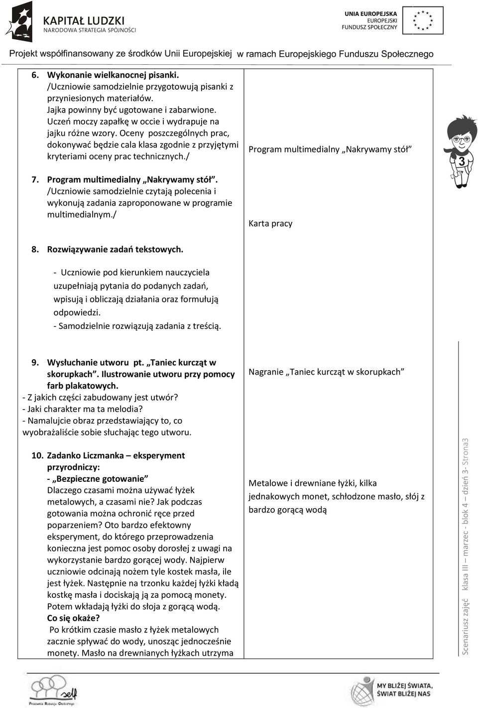 Oceny poszczególnych prac, dokonywać będzie cala klasa zgodnie z przyjętymi kryteriami oceny prac technicznych./ 7. Program multimedialny Nakrywamy stół.