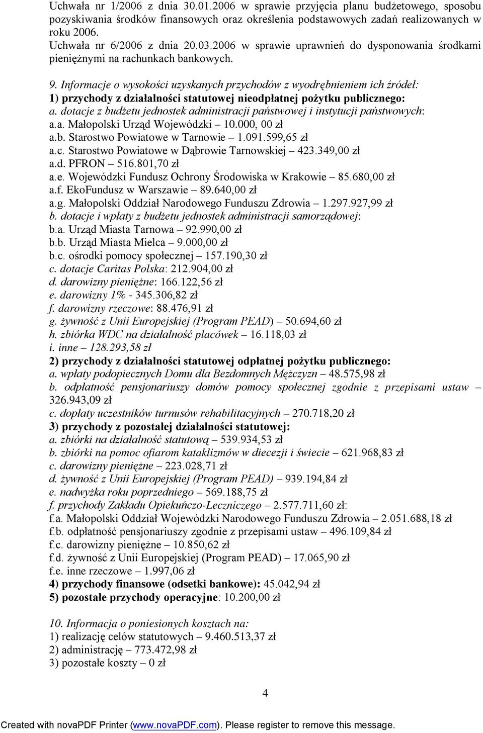 Informacje o wysokości uzyskanych przychodów z wyodrębnieniem ich źródeł: 1) przychody z działalności statutowej nieodpłatnej pożytku publicznego: a.