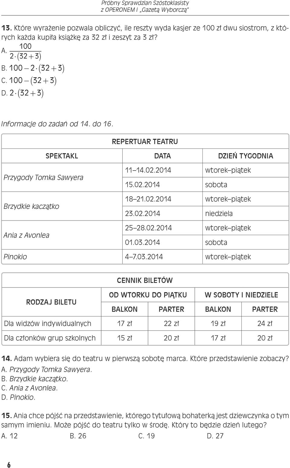 02.2014 wtorek piątek 23.02.2014 niedziela 25 28.02.2014 wtorek piątek 01.03.