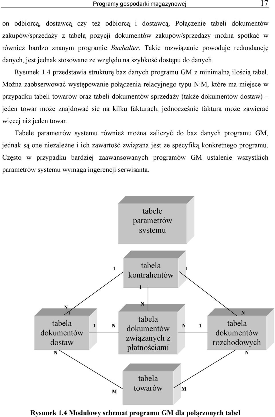 Takie rozwiązanie powoduje redundancję danych, jest jednak stosowane ze względu na szybkość dostępu do danych. Rysunek 1.4 przedstawia strukturę baz danych programu GM z minimalną ilością tabel.