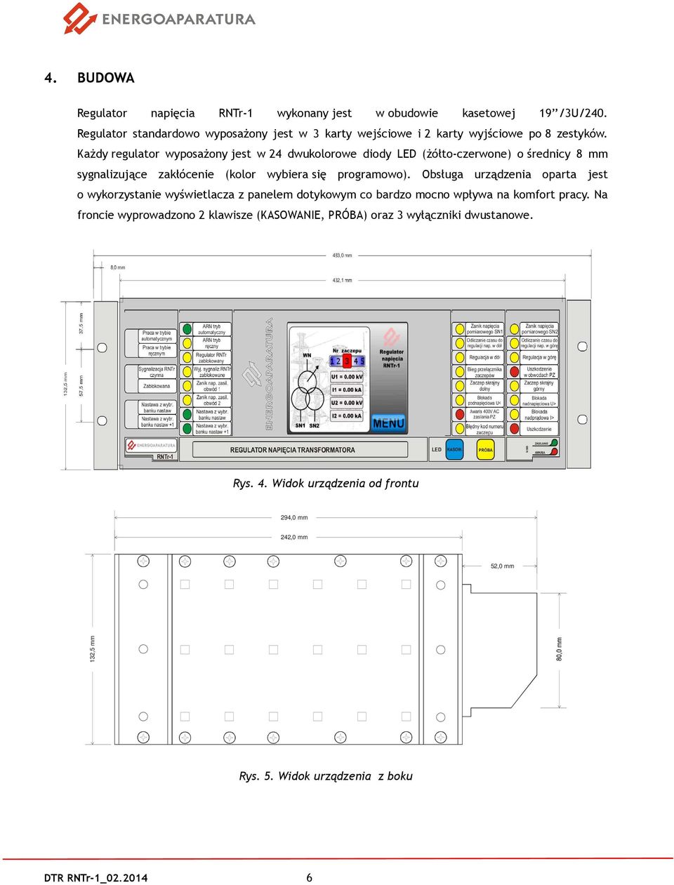 Każdy regulator wyposażony jest w 24 dwukolorowe diody LED (żółto-czerwone) o średnicy 8 mm sygnalizujące zakłócenie (kolor wybiera się programowo).