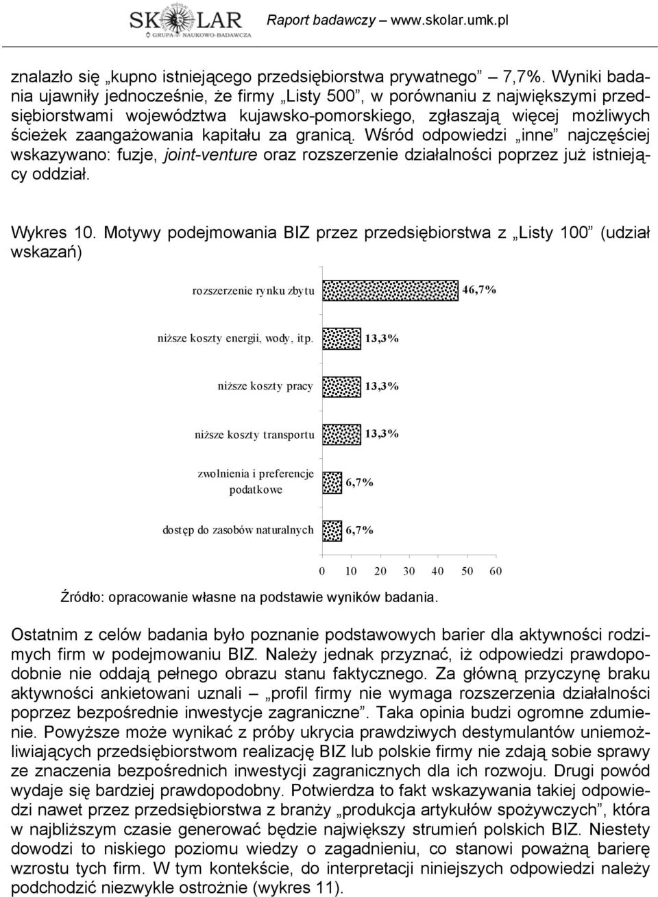 granicą. Wśród odpowiedzi najczęściej wskazywano: fuzje, joint-venture oraz rozszerzenie działalności poprzez już istniejący oddział. Wykres 10.