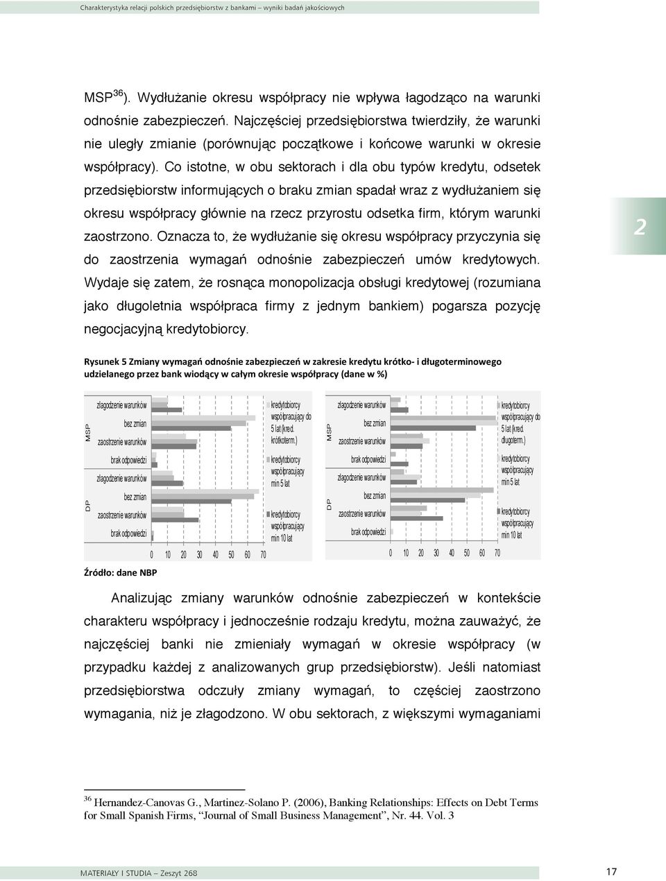 Co istotne, w obu sektorach i dla obu typów kredytu, odsetek przedsiębiorstw informujących o braku zmian spadał wraz z wydłużaniem się okresu współpracy głównie na rzecz przyrostu odsetka firm,