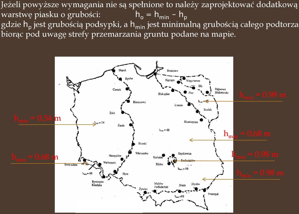 grubością całego podtorza biorąc pod uwagę strefy przemarzania gruntu podane na mapie.