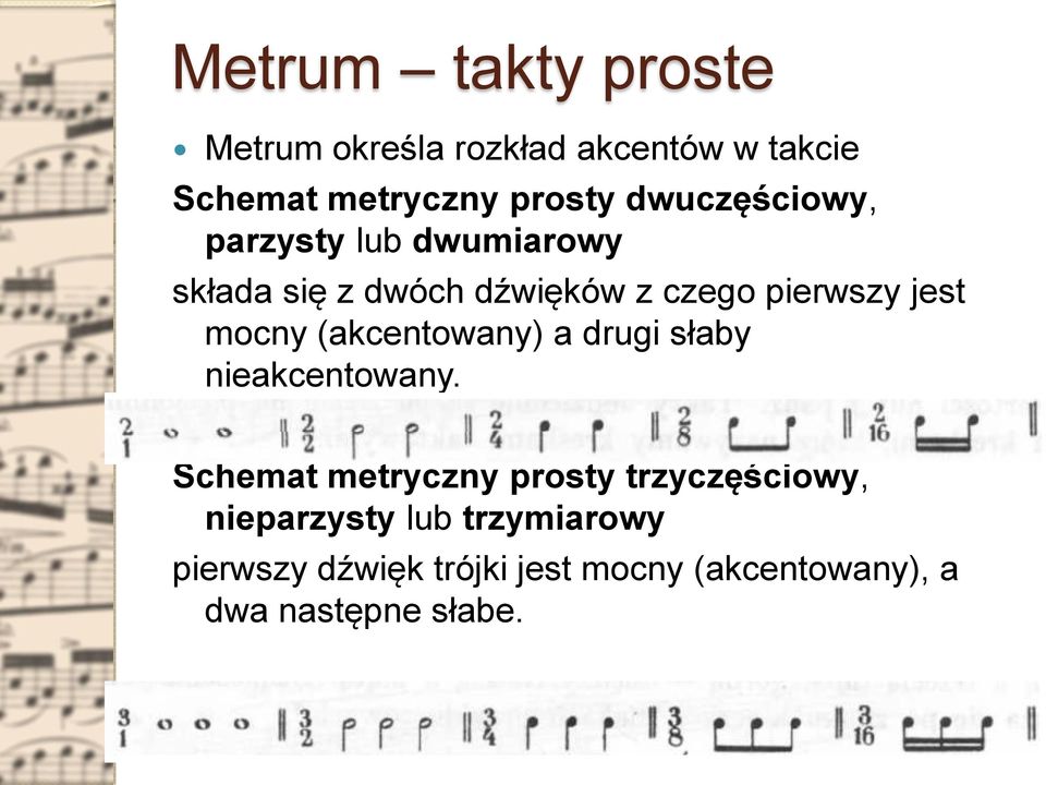 mocny (akcentowany) a drugi słaby nieakcentowany.