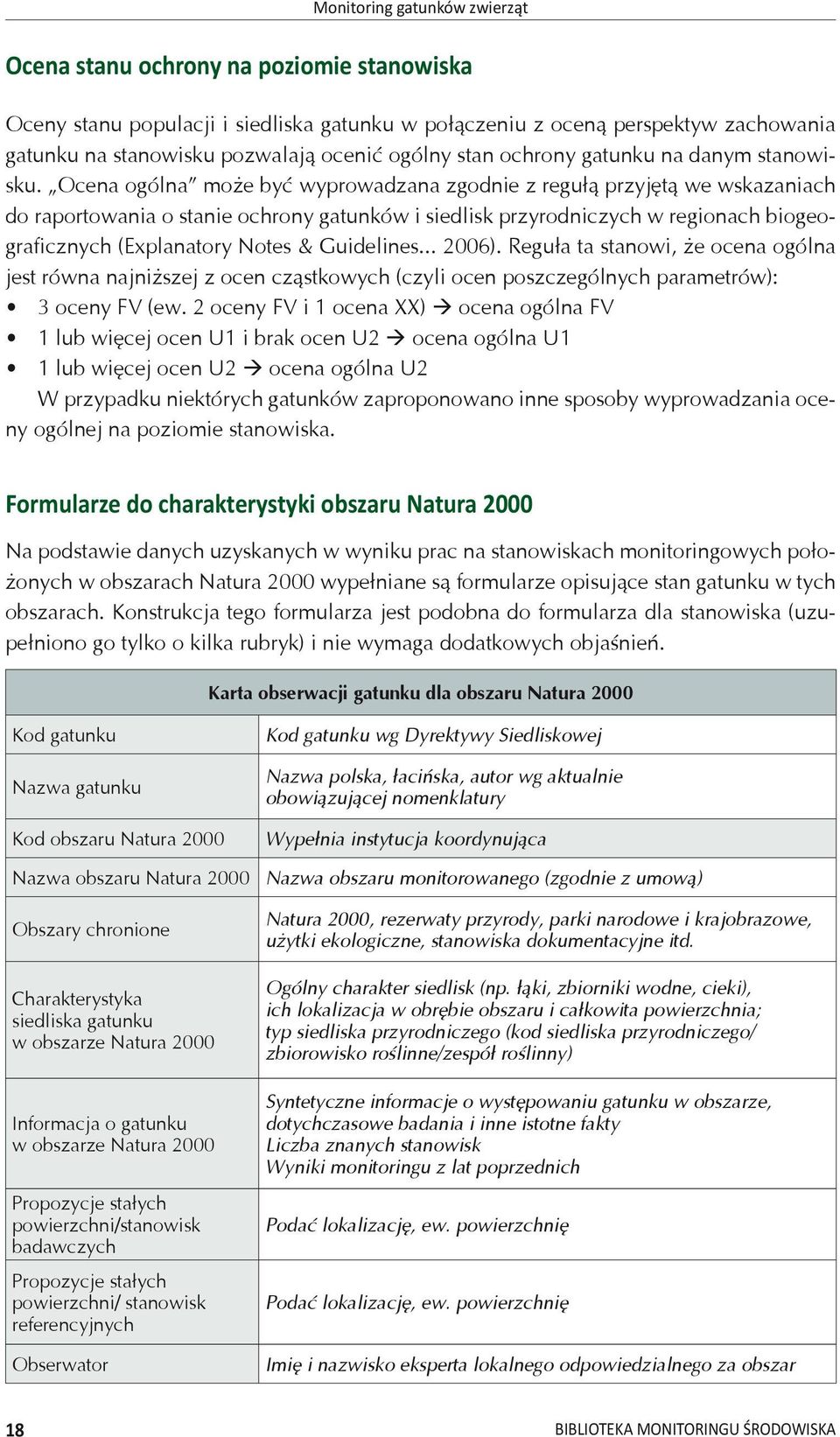 Ocena ogólna może być wyprowadzana zgodnie z regułą przyjętą we wskazaniach do raportowania o stanie ochrony gatunków i siedlisk przyrodniczych w regionach biogeograficznych (Explanatory Notes &