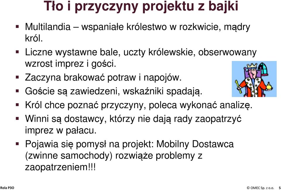 Goście są zawiedzeni, wskaźniki spadają. Król chce poznać przyczyny, poleca wykonać analizę.