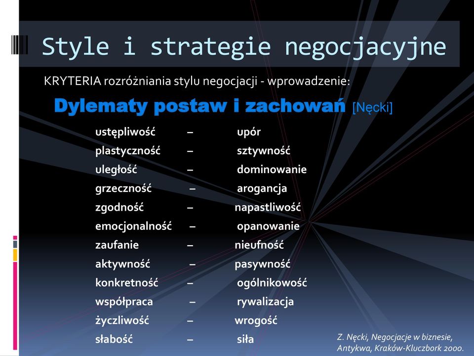 napastliwość emocjonalność opanowanie zaufanie nieufność aktywność pasywność konkretność