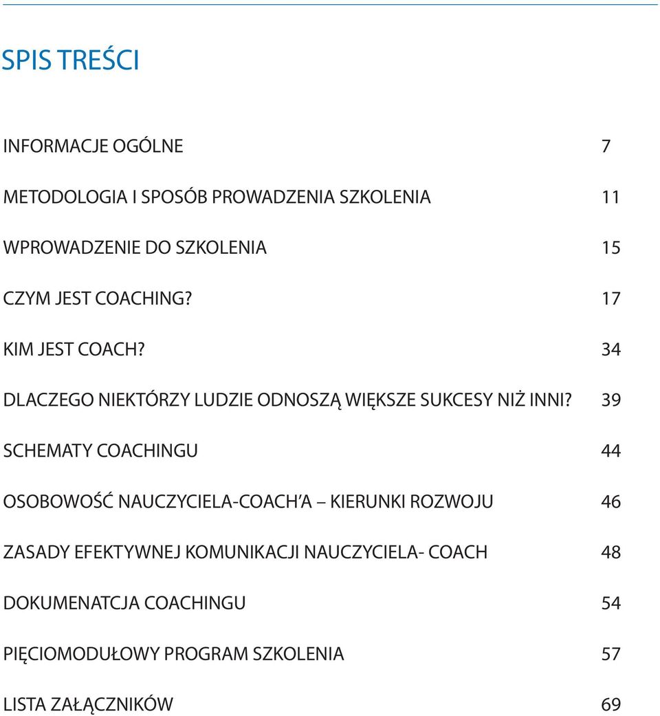 39 SCHEMATY COACHINGU 44 OSOBOWOŚĆ NAUCZYCIELA-COACH A KIERUNKI ROZWOJU 46 ZASADY EFEKTYWNEJ KOMUNIKACJI