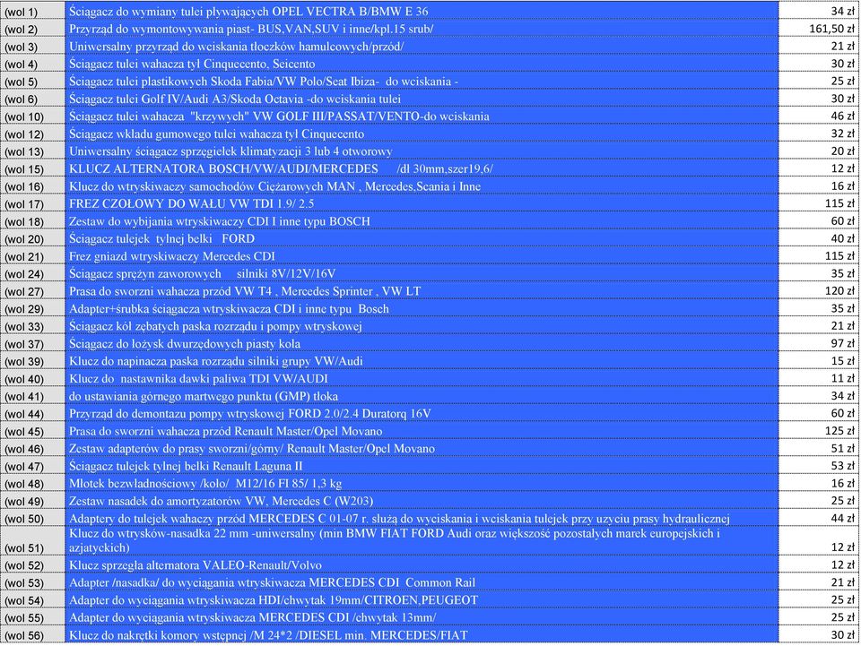 Fabia/VW Polo/Seat Ibiza- do wciskania - 25 zł (wol 6) Ściągacz tulei Golf IV/Audi A3/Skoda Octavia -do wciskania tulei 30 zł (wol 10) Ściągacz tulei wahacza "krzywych" VW GOLF III/PASSAT/VENTO-do