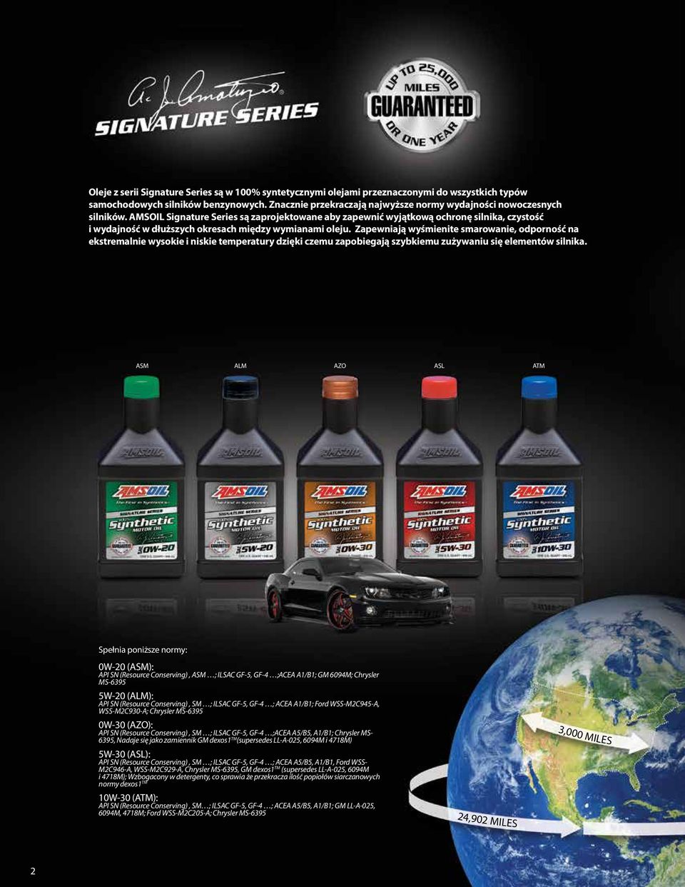 AMSOIL Signature Series są zaprojektowane aby zapewnić wyjątkową ochronę silnika, czystość i wydajność w dłuższych okresach między wymianami oleju.