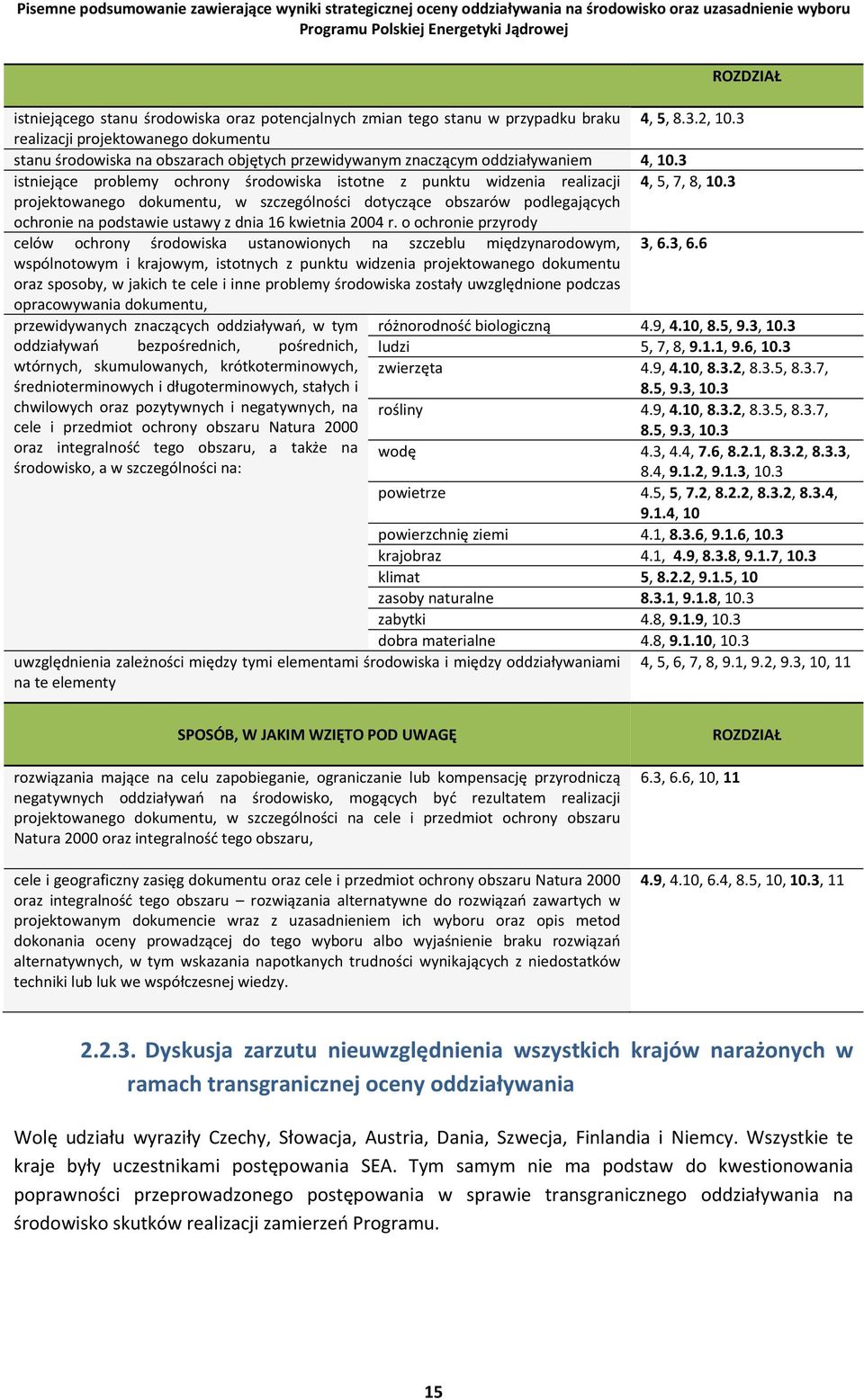 3 istniejące problemy ochrony środowiska istotne z punktu widzenia realizacji 4, 5, 7, 8, 10.