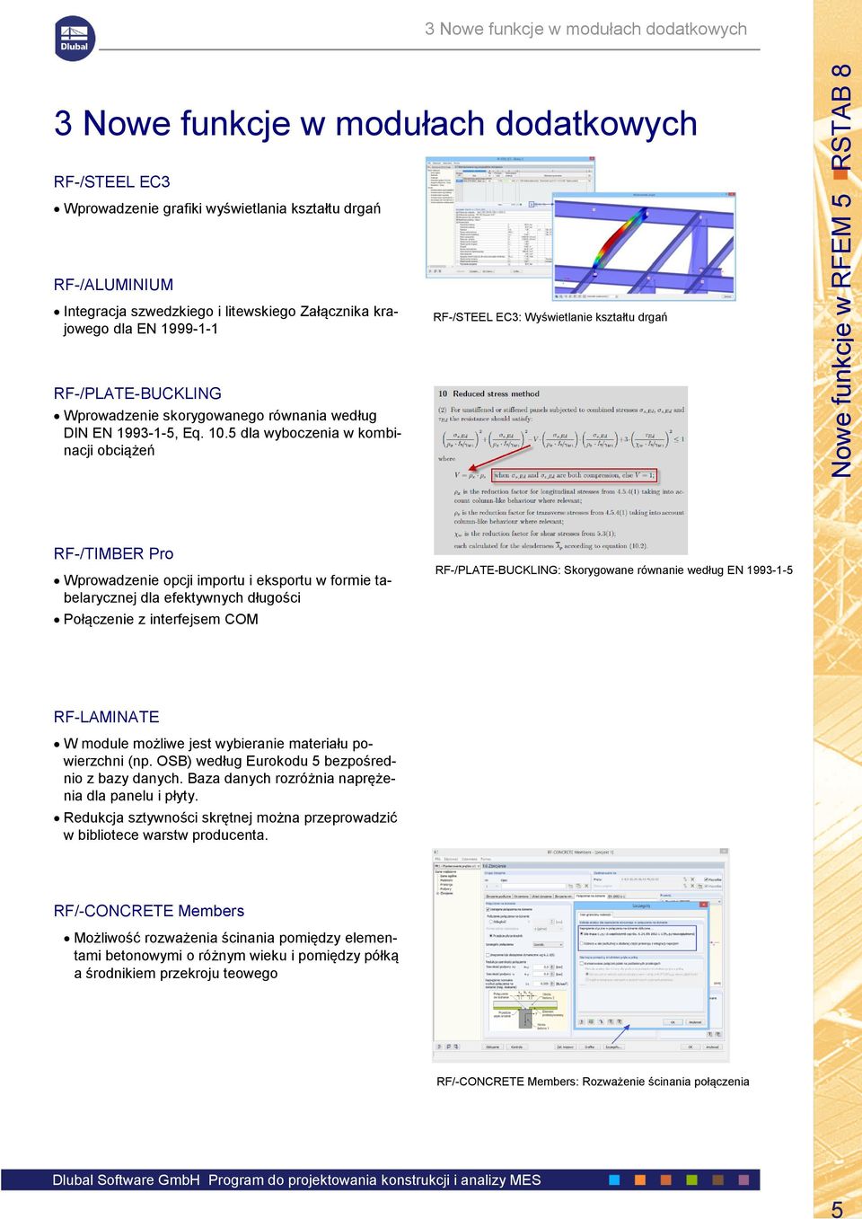 5 dla wyboczenia w kombinacji obciążeń RF-/STEEL EC3: Wyświetlanie kształtu drgań RF-/TIMBER Pro Wprowadzenie opcji importu i eksportu w formie tabelarycznej dla efektywnych długości Połączenie z