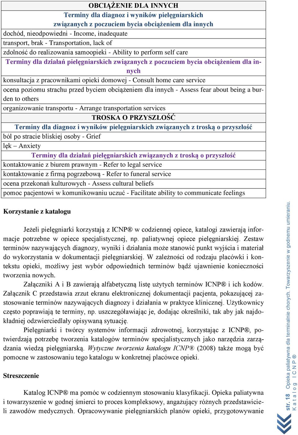 domowej - Consult home care service ocena poziomu strachu przed byciem obciążeniem dla innych - Assess fear about being a burden to others organizowanie transportu - Arrange transportation services