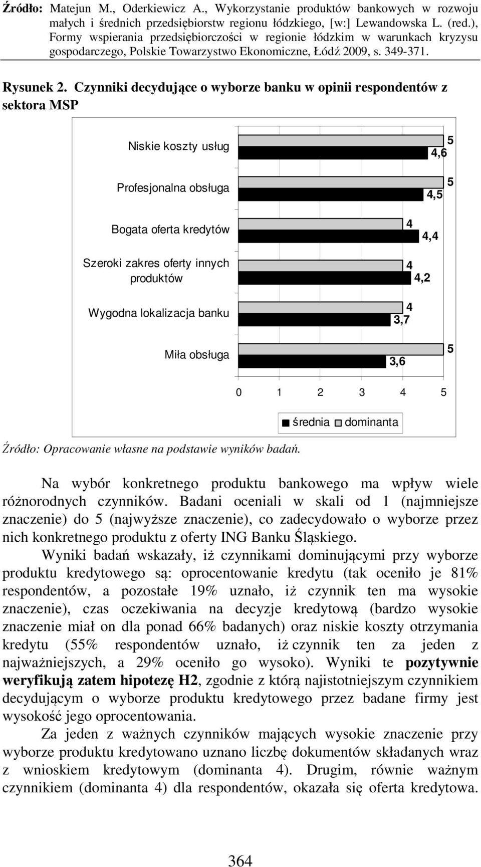 Wygodna lokalizacja banku Miła obsługa 4 4,2 4 3,7 3,6 5 0 1 2 3 4 5 średnia dominanta Źródło: Opracowanie własne na podstawie wyników badań.