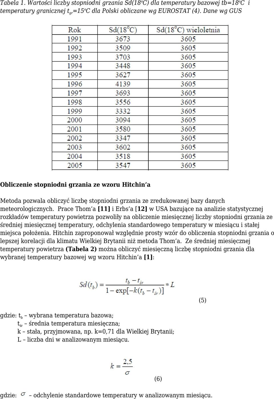 Prace Thom a [11] i Erbs a [12] w USA bazujące na analizie statystycznej rozkładów temperatury powietrza pozwoliły na obliczenie miesięcznej liczby stopniodni grzania ze średniej miesięcznej