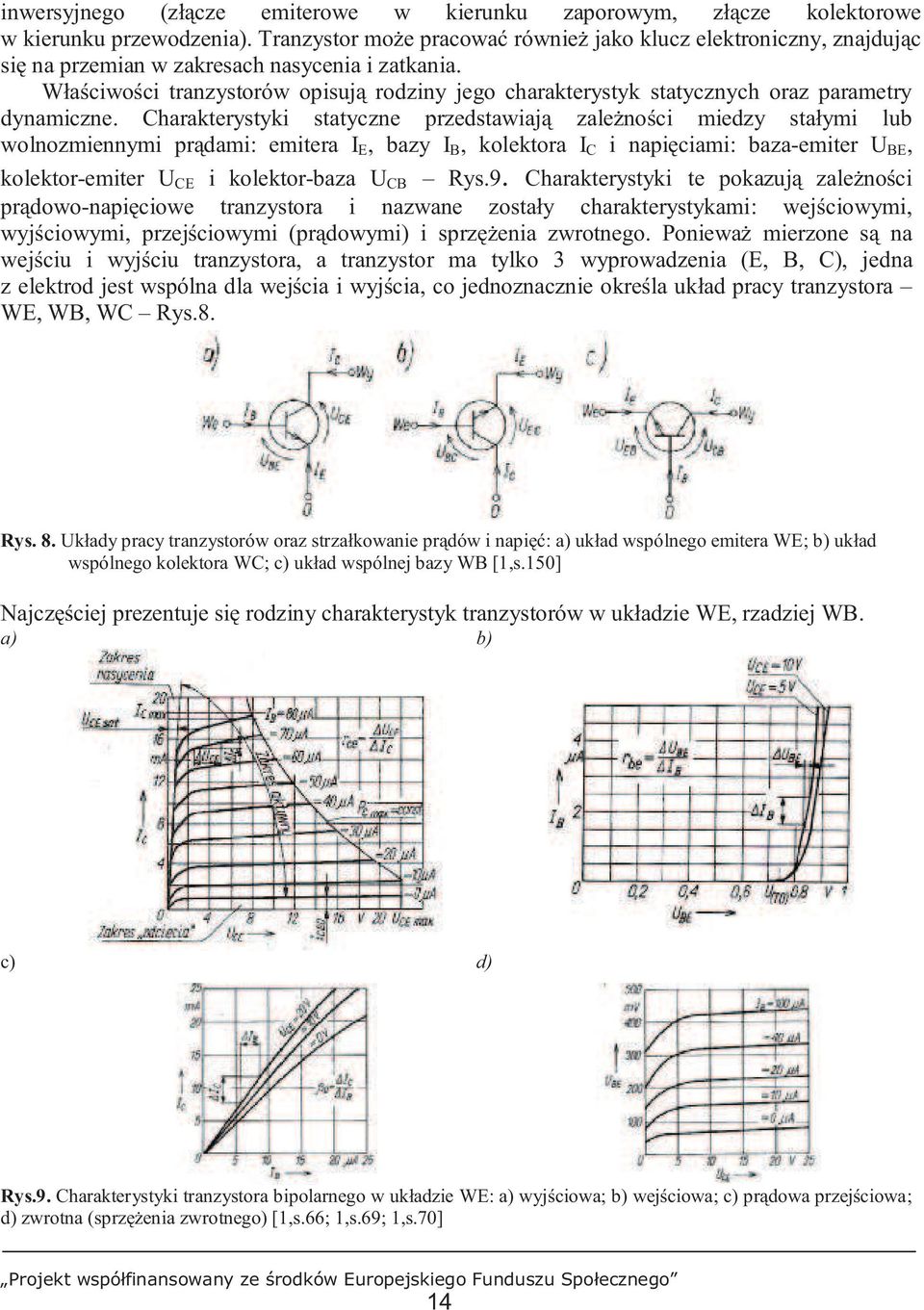 Właściwości tranzystorów opisują rodziny jego charakterystyk statycznych oraz parametry dynamiczne.