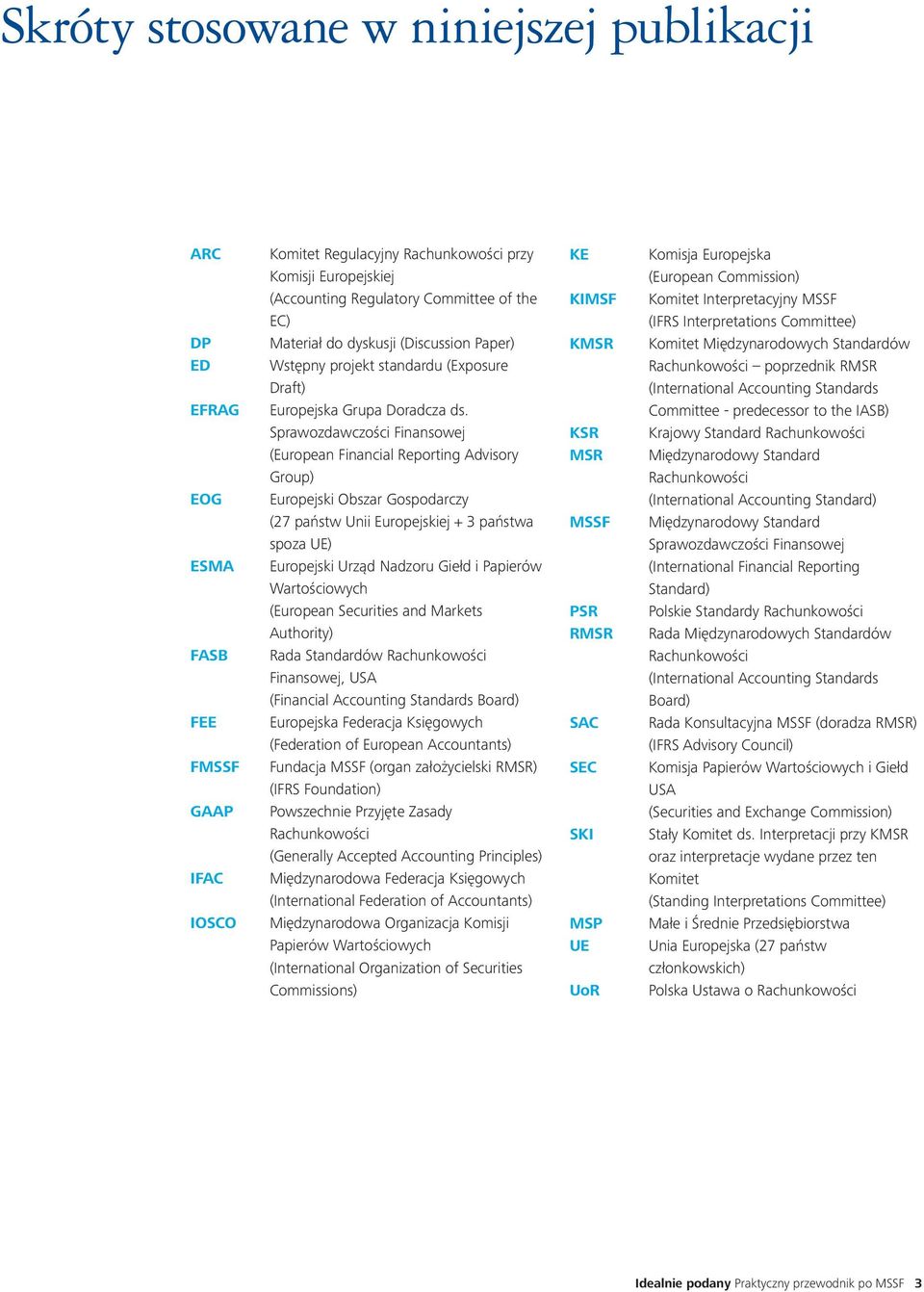 Sprawozdawczości Finansowej (European Financial Reporting Advisory Group) Europejski Obszar Gospodarczy (27 państw Unii Europejskiej + 3 państwa spoza UE) Europejski Urząd Nadzoru Giełd i Papierów