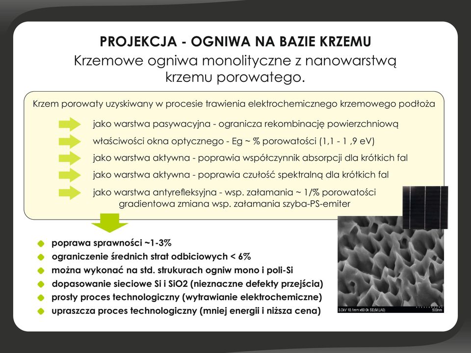 (1,1-1,9 ev) jako warstwa aktywna - poprawia współczynnik absorpcji dla krótkich fal jako warstwa aktywna - poprawia czułość spektralną dla krótkich fal jako warstwa antyre eksyjna - wsp.