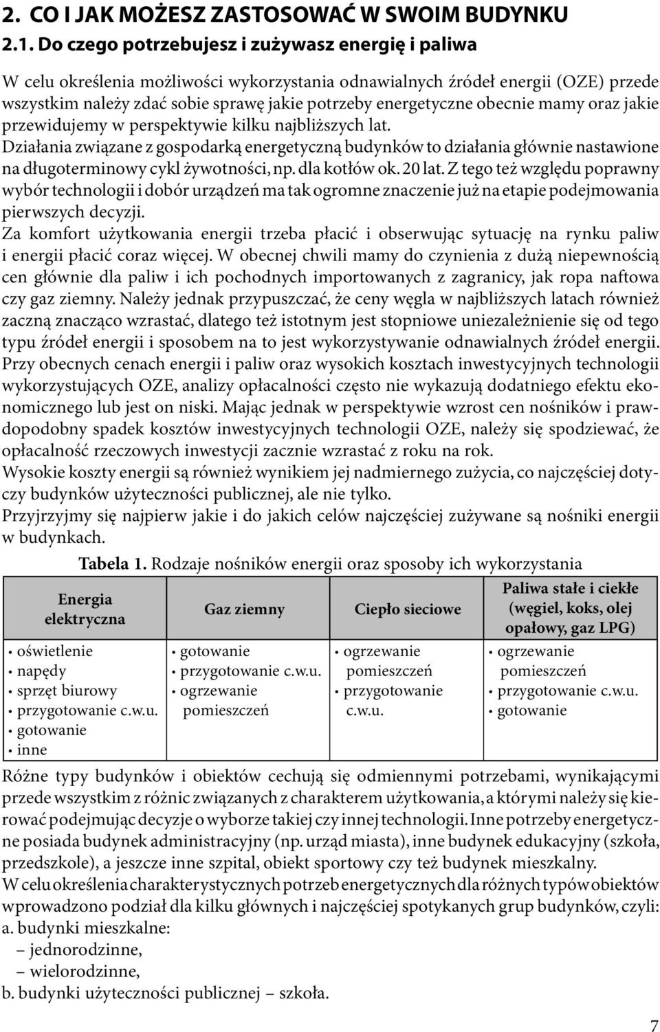 obecnie mamy oraz jakie przewidujemy w perspektywie kilku najbliższych lat. Działania związane z gospodarką energetyczną budynków to działania głównie nastawione na długoterminowy cykl żywotności, np.