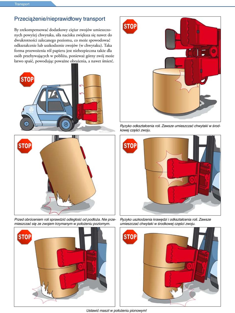 Taka forma przewożenia ról papieru jest niebezpieczna także dla osób przebywających w pobliżu, ponieważ górny zwój może łatwo spaść, powodując poważne obrażenia, a nawet śmierć.