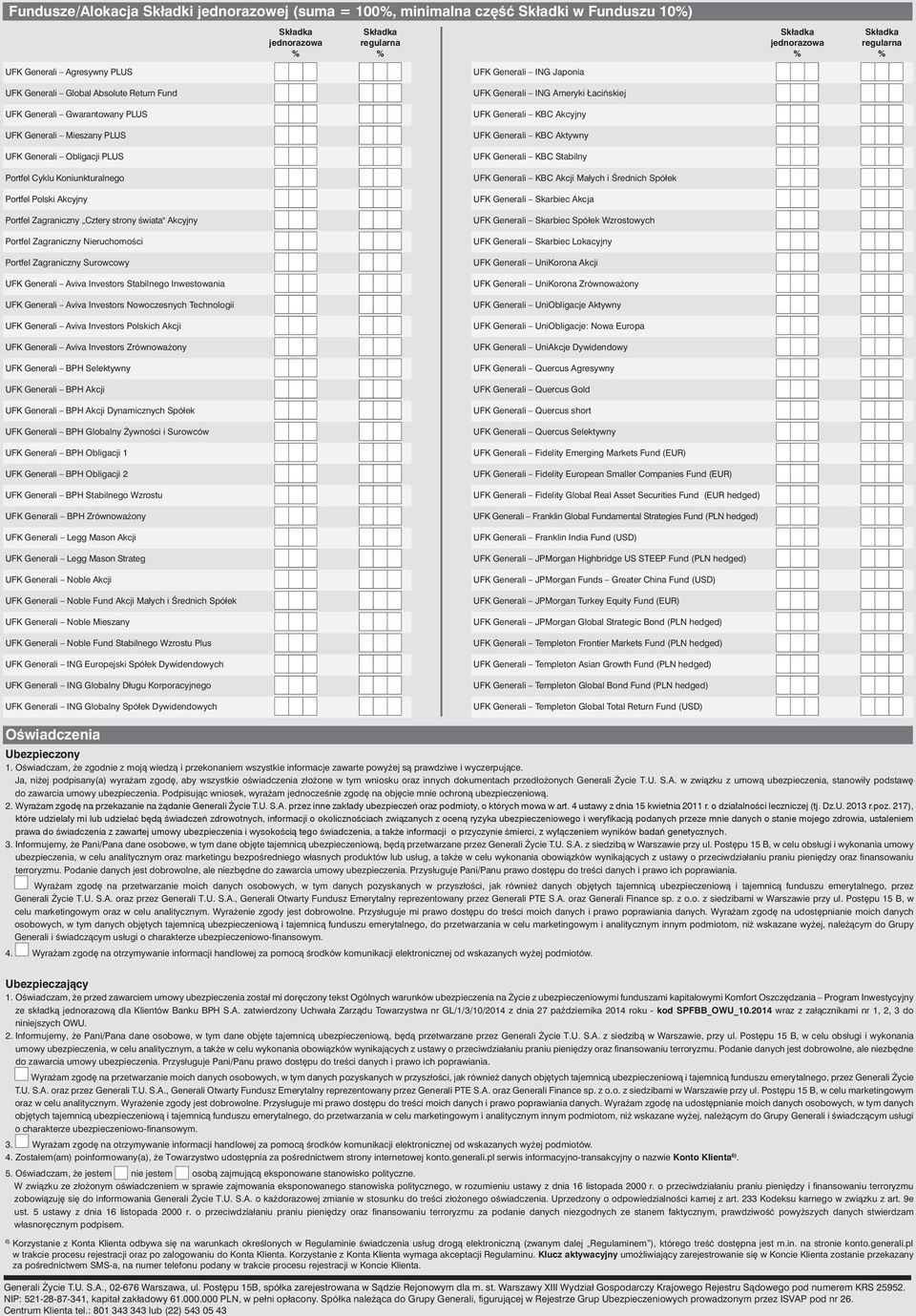 Portfel Zagraniczny Nieruchomości Portfel Zagraniczny Surowcowy UFK Generali Aviva Investors Stabilnego Inwestowania UFK Generali Aviva Investors Nowoczesnych Technologii UFK Generali Aviva Investors