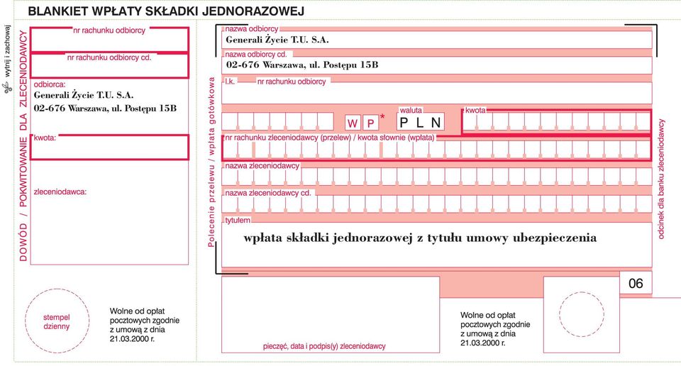 Post pu 15B Generali ycie  Post pu 15B wpłata