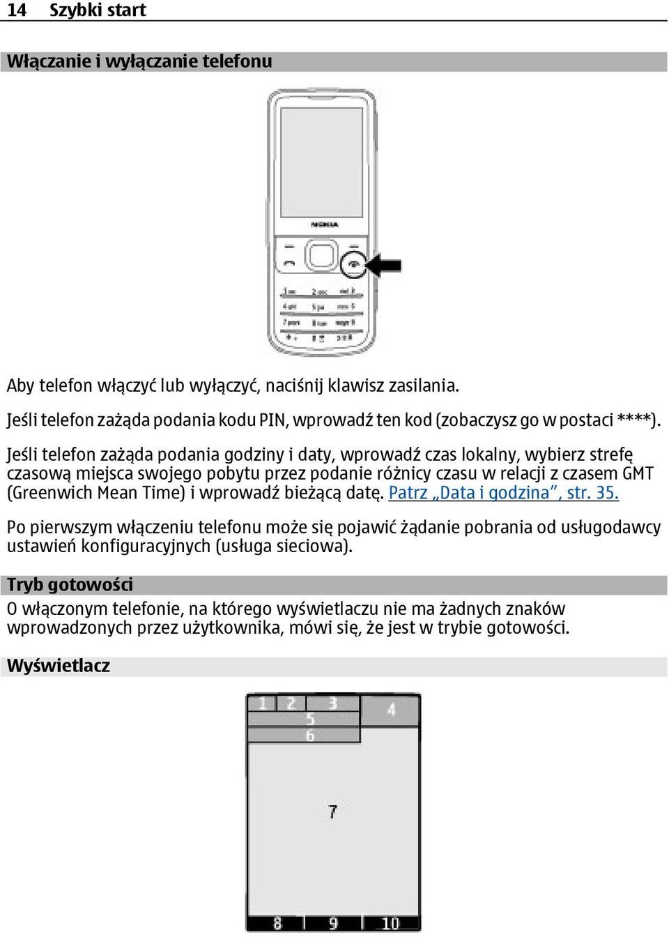 Jeśli telefon zażąda podania godziny i daty, wprowadź czas lokalny, wybierz strefę czasową miejsca swojego pobytu przez podanie różnicy czasu w relacji z czasem GMT (Greenwich Mean