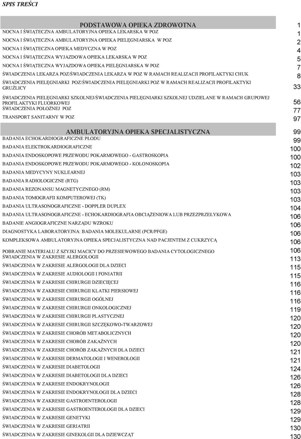 CHUK 8 ŚWIADCZENIA PIELĘGNIARKI POZ/ŚWIADCZENIA PIELĘGNIARKI POZ W RAMACH REALIZACJI PROFILAKTYKI GRUŹLICY 33 ŚWIADCZENIA PIELĘGNIARKI SZKOLNEJ/ŚWIADCZENIA PIELĘGNIARKI SZKOLNEJ UDZIELANE W RAMACH