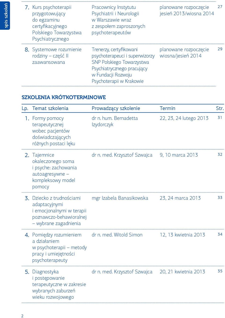 psychoterapeutów planowane rozpoczęcie jesień 2013/wiosna 2014 27 8.