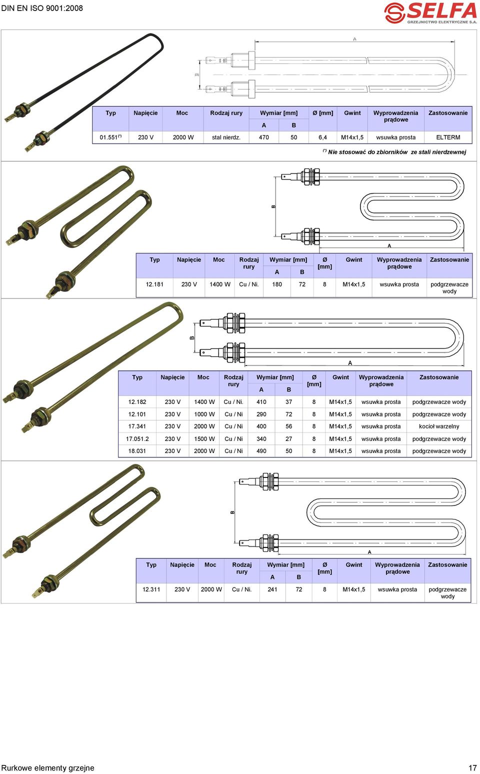 410 37 8 M14x1,5 wsuwka prosta podgrzewacze wody 12.101 1000 W 290 72 8 M14x1,5 wsuwka prosta podgrzewacze wody 17.341 400 56 8 M14x1,5 wsuwka prosta kocioł warzelny 17.051.