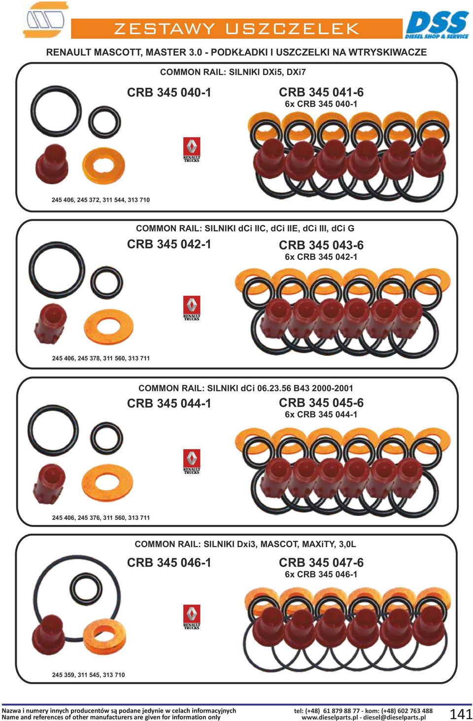 COMMON RAIL: SILNIKI dci IIC, dci IIE, dci III, dci G CRB 345 042-1 CRB 345 043-6 6x CRB 345 042-1 245 406, 245 378, 311 560, 313 711 COMMON RAIL: SILNIKI