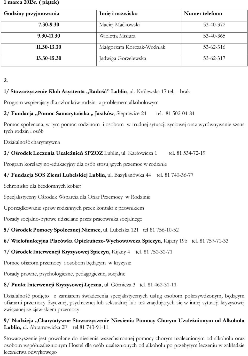 brak Program wspierający dla członków rodzin z problemem alkoholowym 2/ Fundacja Pomoc Samarytańska Jastków, Sieprawice 24 tel.