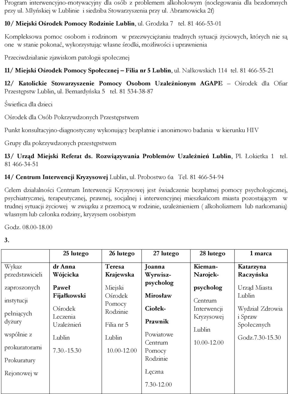 81 466-53-01 Kompleksowa pomoc osobom i rodzinom w przezwyciężaniu trudnych sytuacji życiowych, których nie są one w stanie pokonać, wykorzystując własne środki, możliwości i uprawnienia