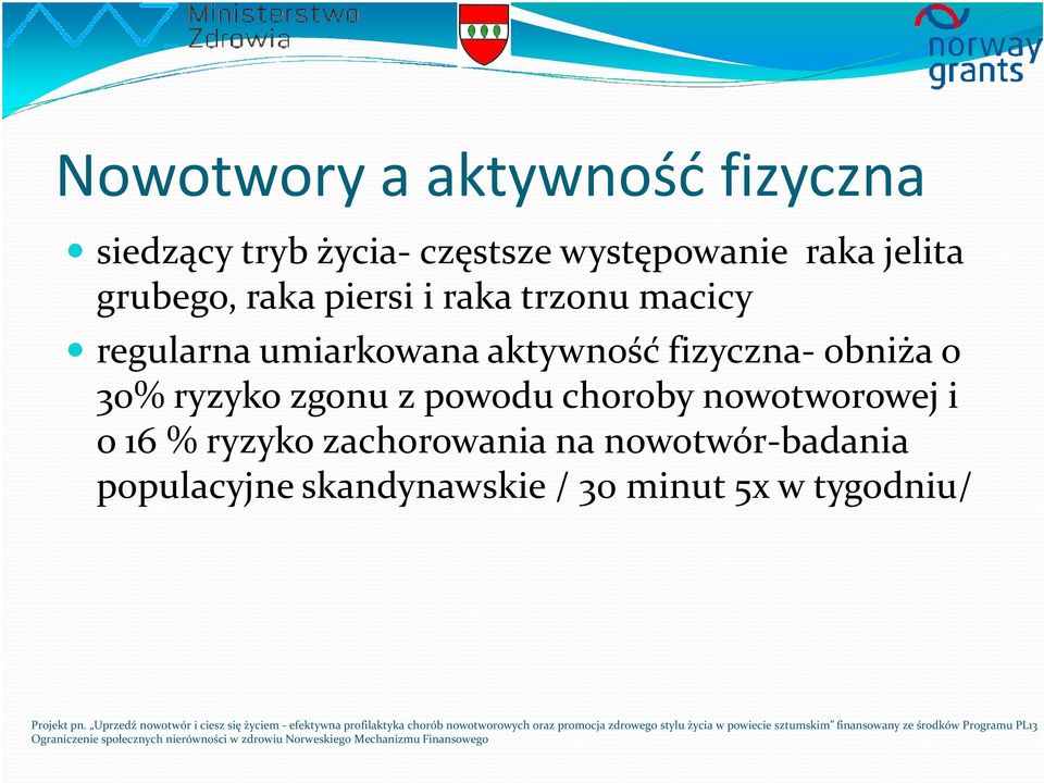 fizyczna-obniża o 30% ryzyko zgonu z powodu choroby nowotworowej i o 16 % ryzyko