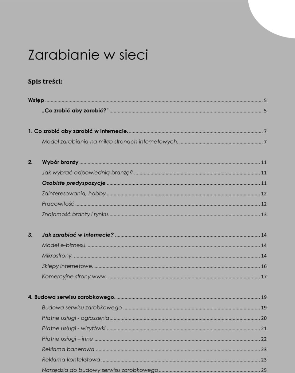 Jak zarabiać w Internecie?... 14 Model e-biznesu.... 14 Mikrostrony.... 14 Sklepy internetowe.... 16 Komercyjne strony www.... 17 4. Budowa serwisu zarobkowego.