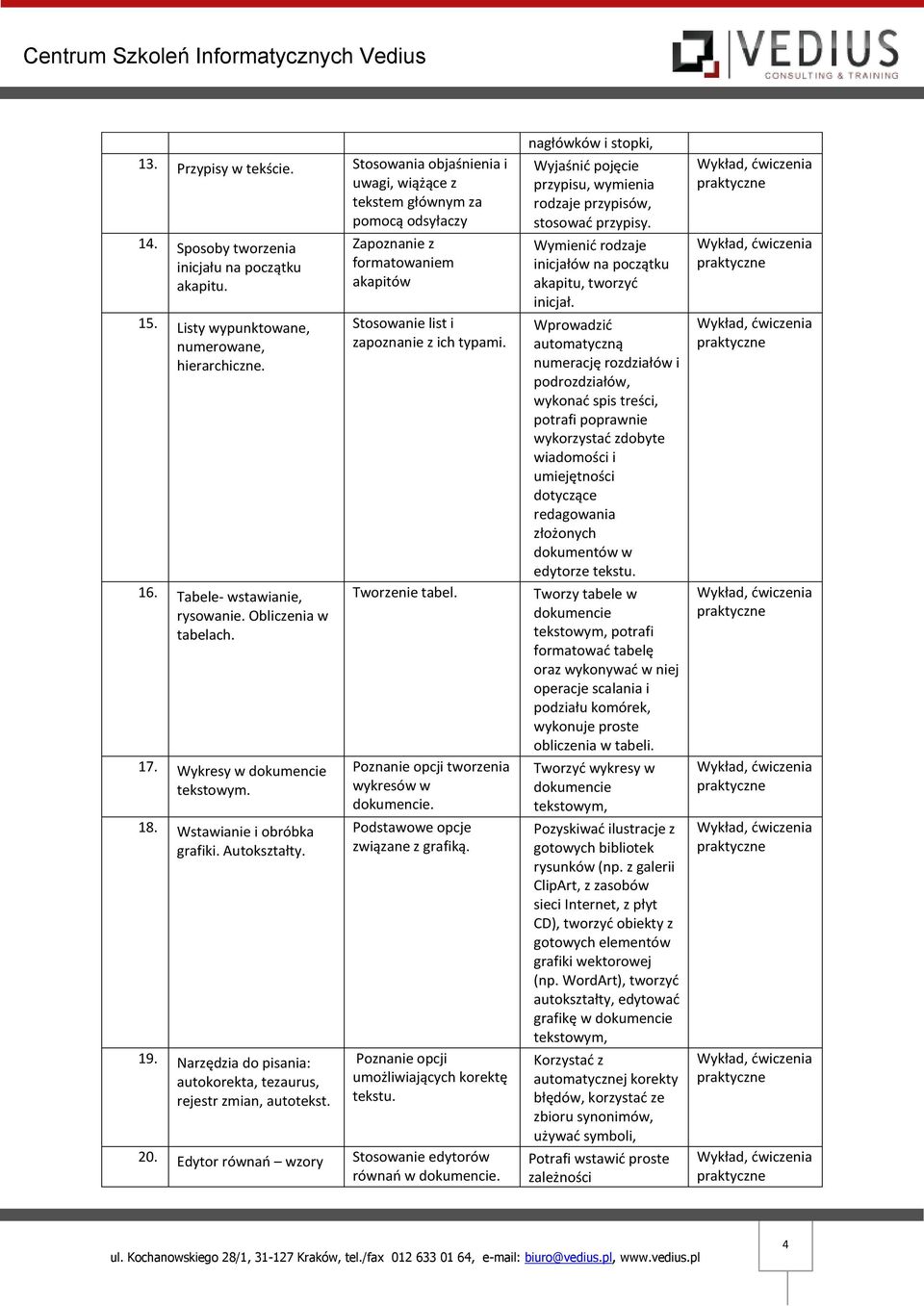 Narzędzia do pisania: autokorekta, tezaurus, rejestr zmian, autotekst. formatowaniem akapitów Stosowanie list i zapoznanie z ich typami. Tworzenie tabel.