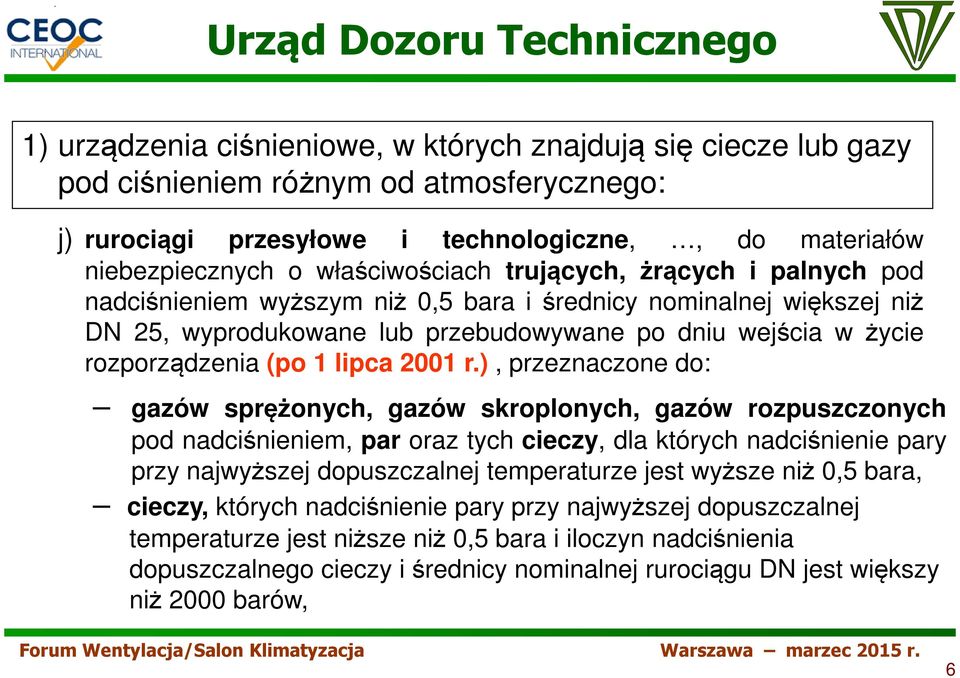 r.), przeznaczone do: gazów sprężonych, gazów skroplonych, gazów rozpuszczonych pod nadciśnieniem, par oraz tych cieczy, dla których nadciśnienie pary przy najwyższej dopuszczalnej temperaturze jest