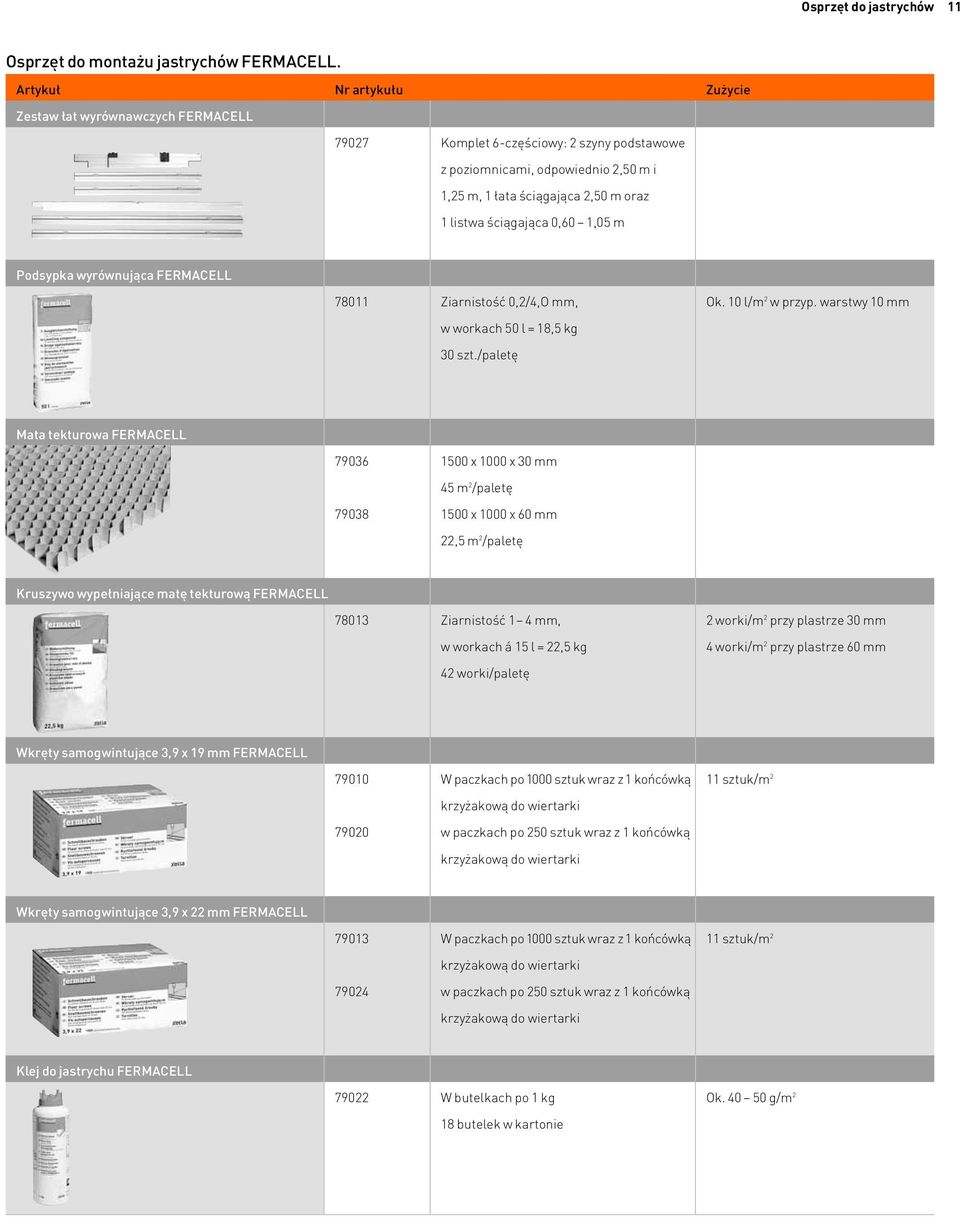 ściągająca 0,60 1,05 m Podsypka wyrównująca FERMACELL 78011 Ziarnistość 0,2/4,O mm, Ok. 10 l/m 2 w przyp. warstwy 10 mm w workach 50 l = 18,5 kg 30 szt.