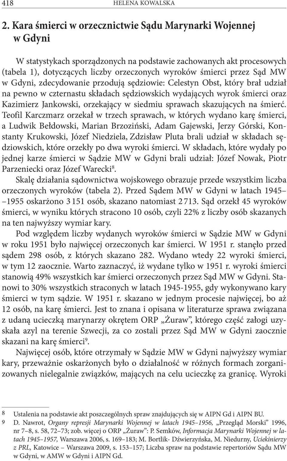 MW w Gdyni, zdecydowanie przodują sędziowie: Celestyn Obst, który brał udział na pewno w czternastu składach sędziowskich wydających wyrok śmierci oraz Kazimierz Jankowski, orzekający w siedmiu