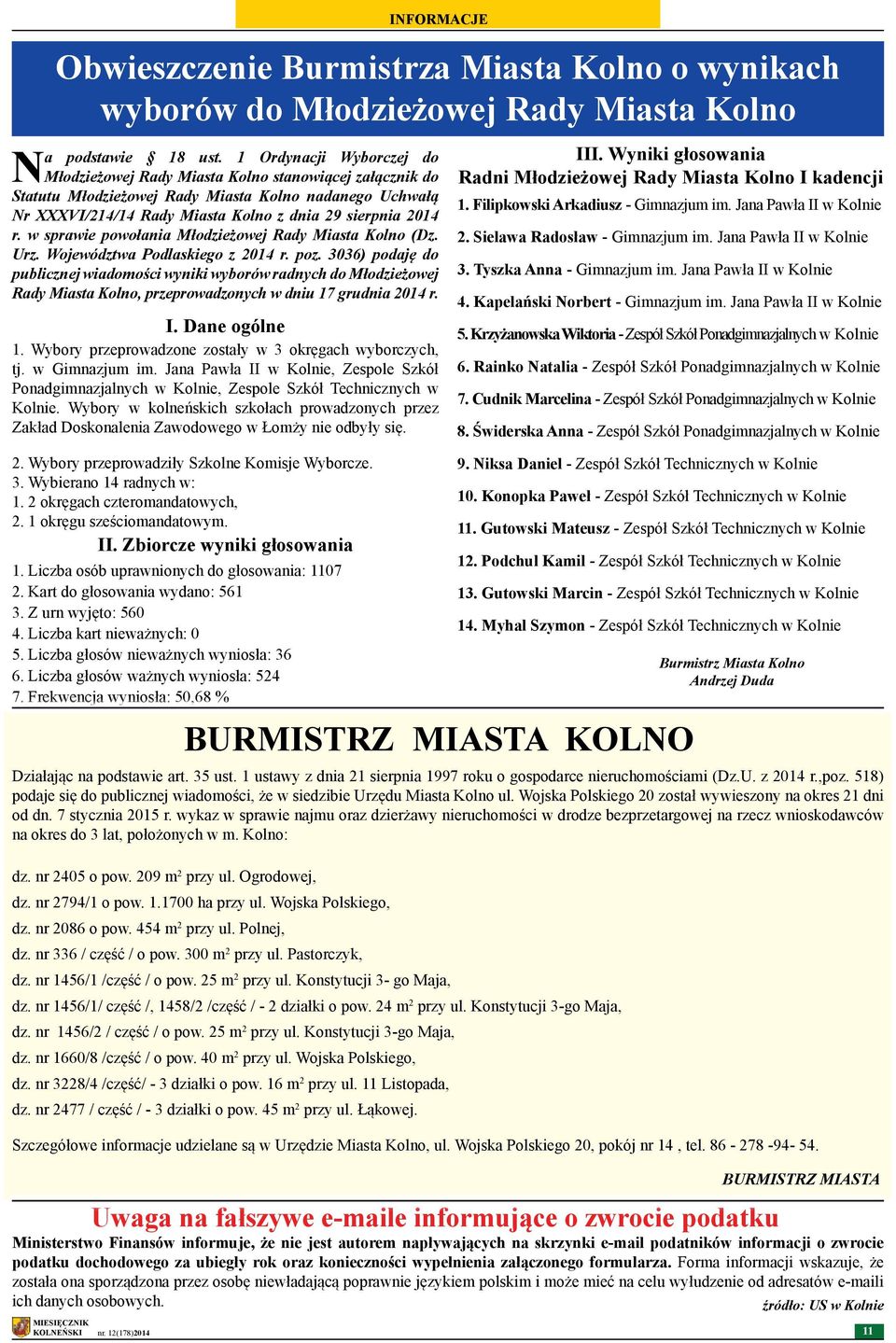 w sprawie powołania Młodzieżowej Rady Miasta Kolno (Dz. Urz. Województwa Podlaskiego z 2014 r. poz.