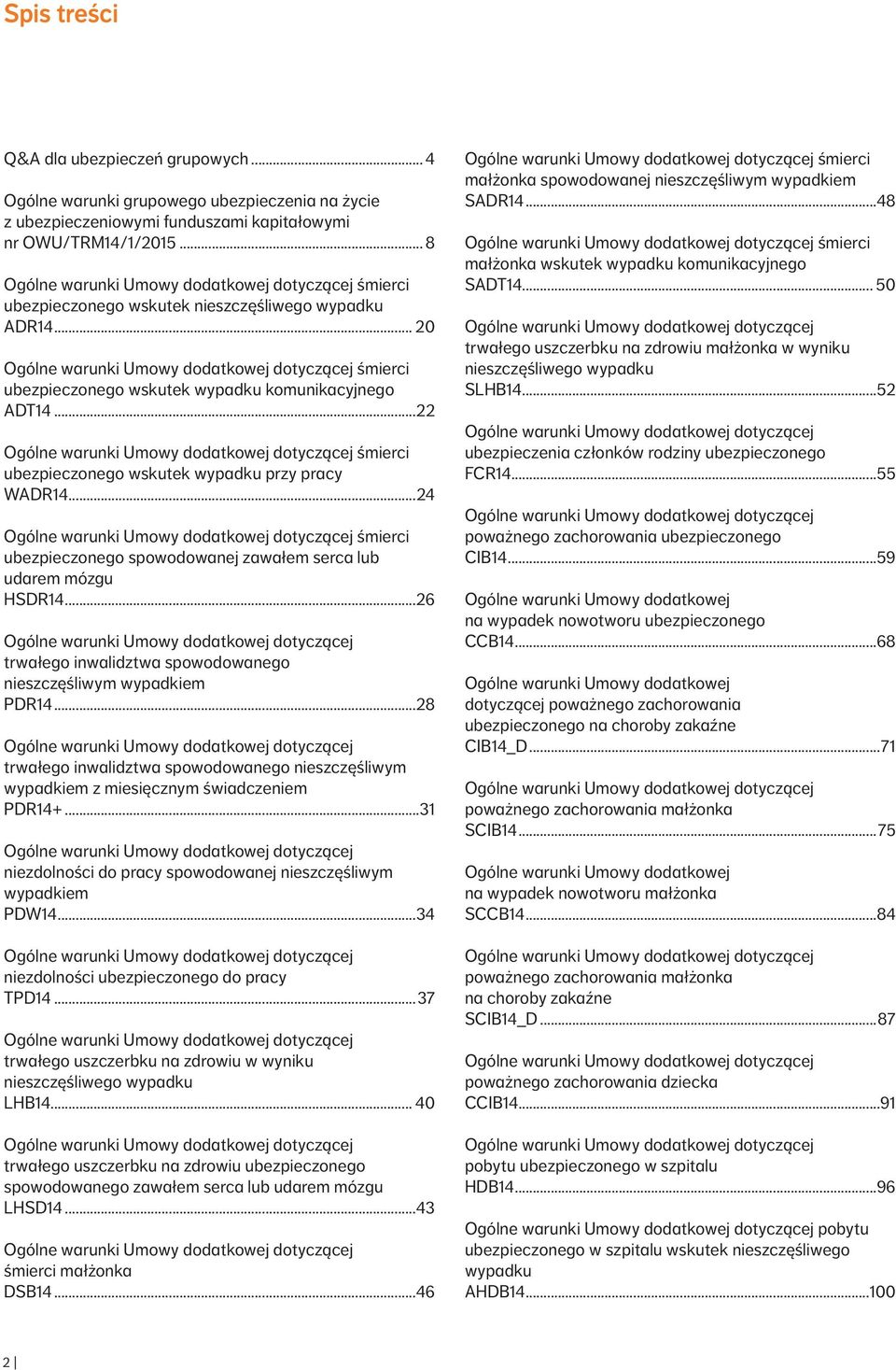 .. 20 Ogólne warunki Umowy dodatkowej dotyczącej śmierci ubezpieczonego wskutek wypadku komunikacyjnego ADT14.