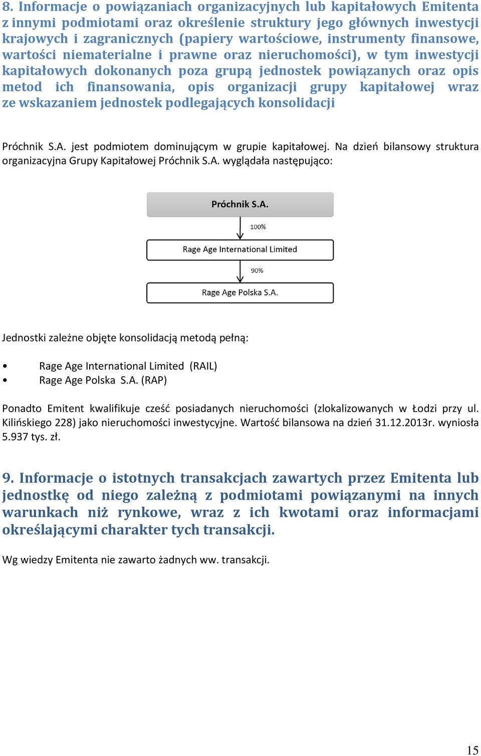 organizacji grupy kapitałowej wraz ze wskazaniem jednostek podlegających konsolidacji Próchnik S.A. jest podmiotem dominującym w grupie kapitałowej.